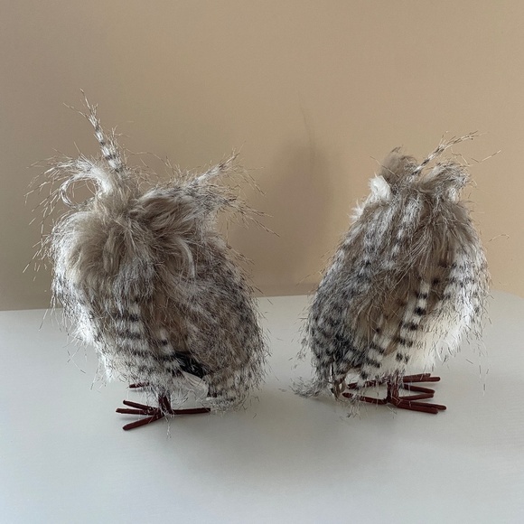 Set of 2 Feathered Snowy Zebra Owls - Picture 6 of 9